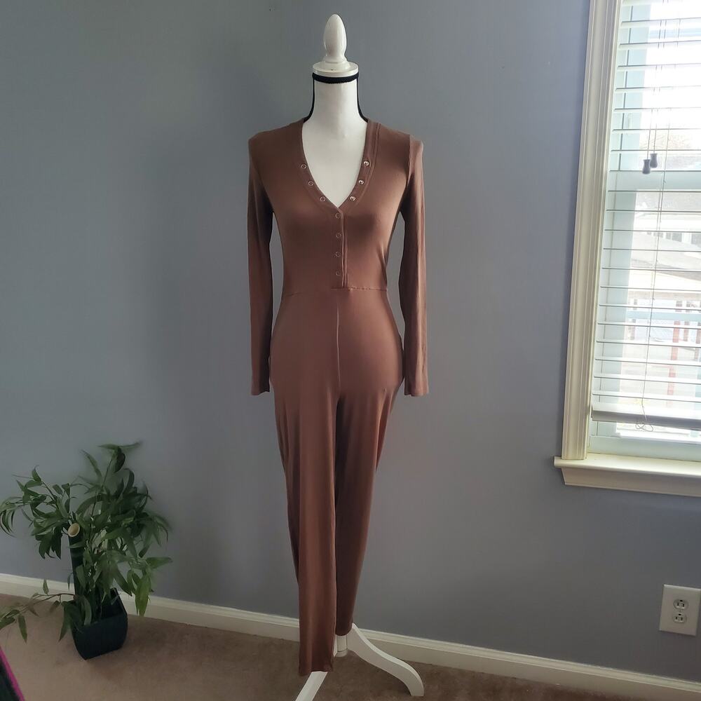 Fashion Nova Brown One Piece Ribbed Pants Jumpsuit M